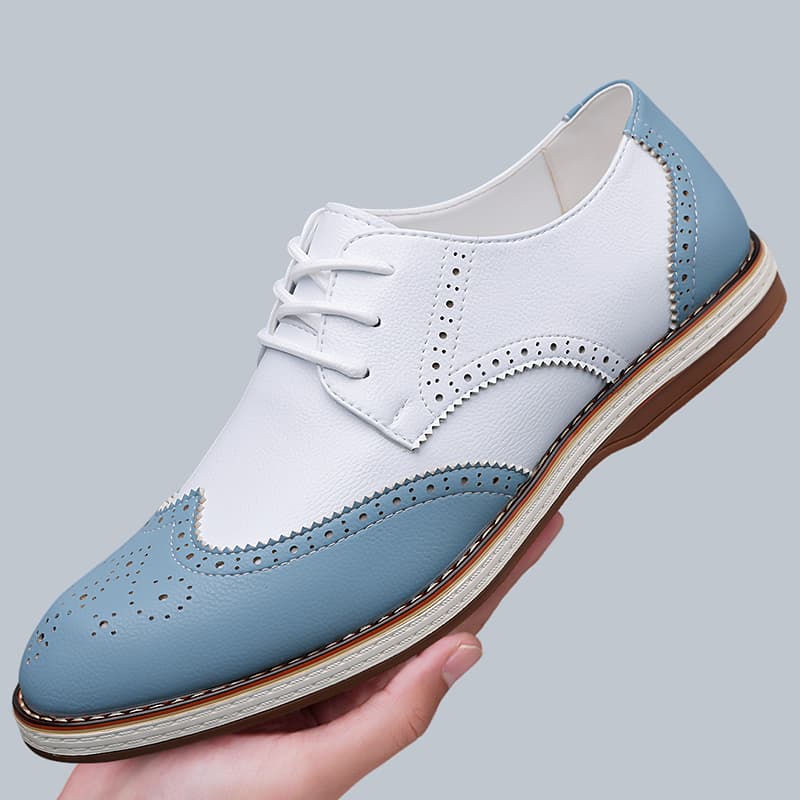 Men'S Shoes Temu - Mens White Blue Two Tone Brogue