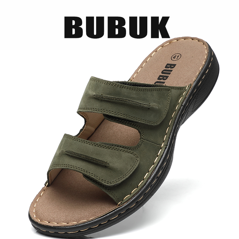 Men'S Shoes With Support - Bubuk Men's Genuine Leather Sports Slippers,