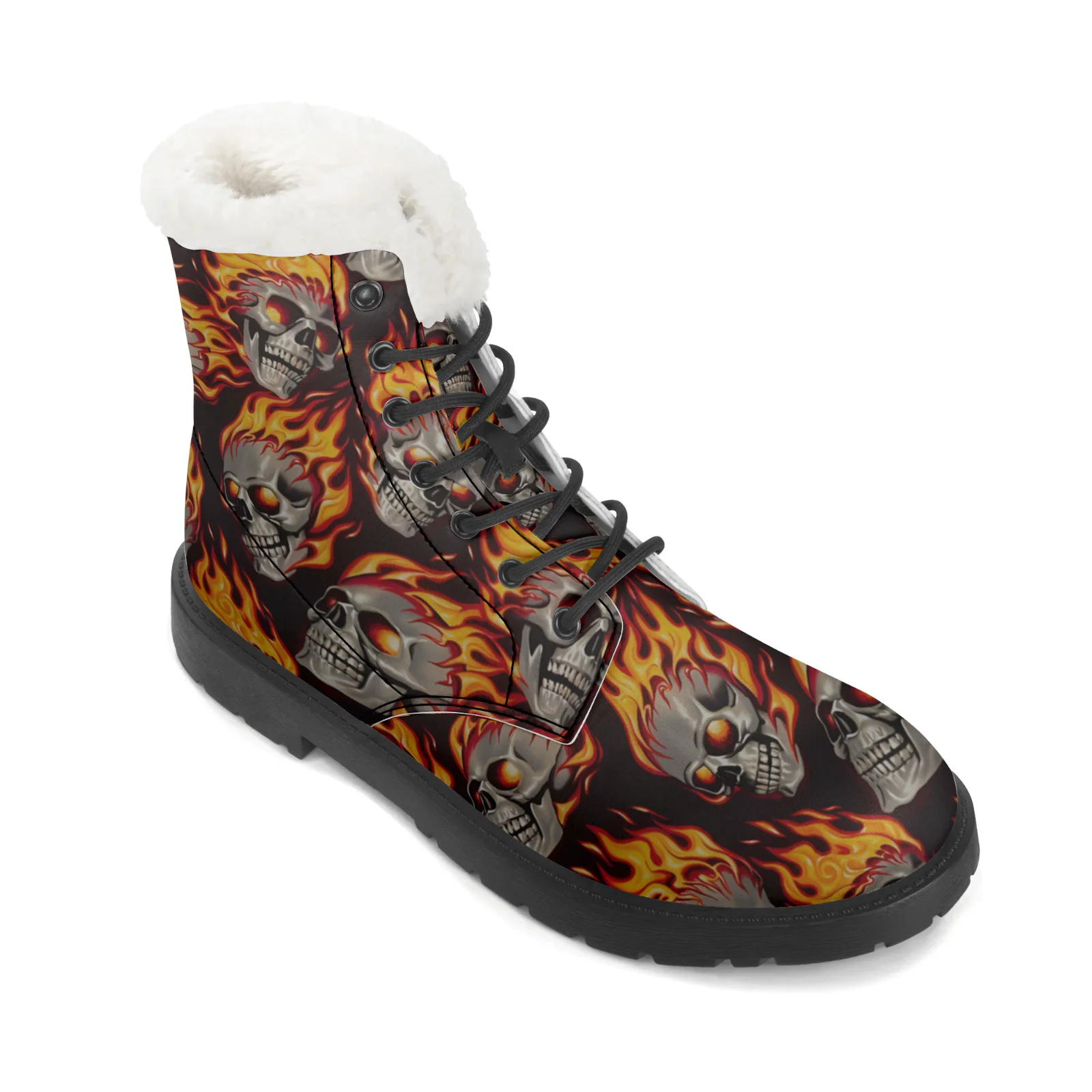 Fire Skull Patterns Snow Boots - Men Shoes Eu To Us Size 评论和价格