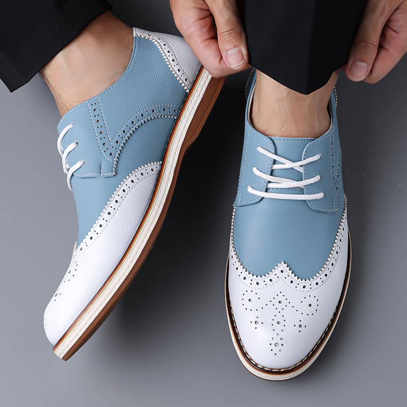 Mens White Blue Two Tone Brogu - Men'S Shoes Temu 评论和价格