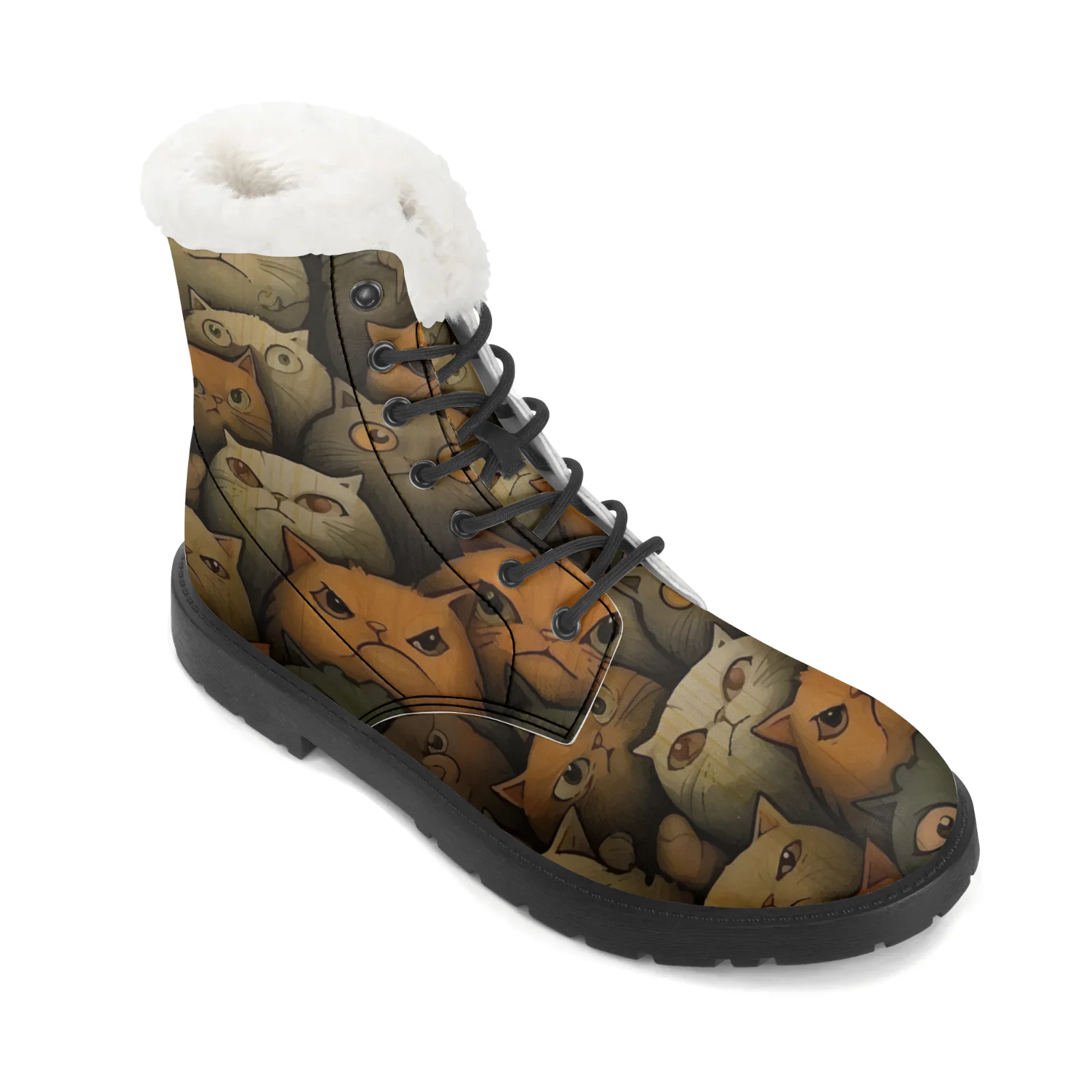 Cute Cats Prints Plush Snow Bo - Men Shoes Eu To Us Size 评论和价格