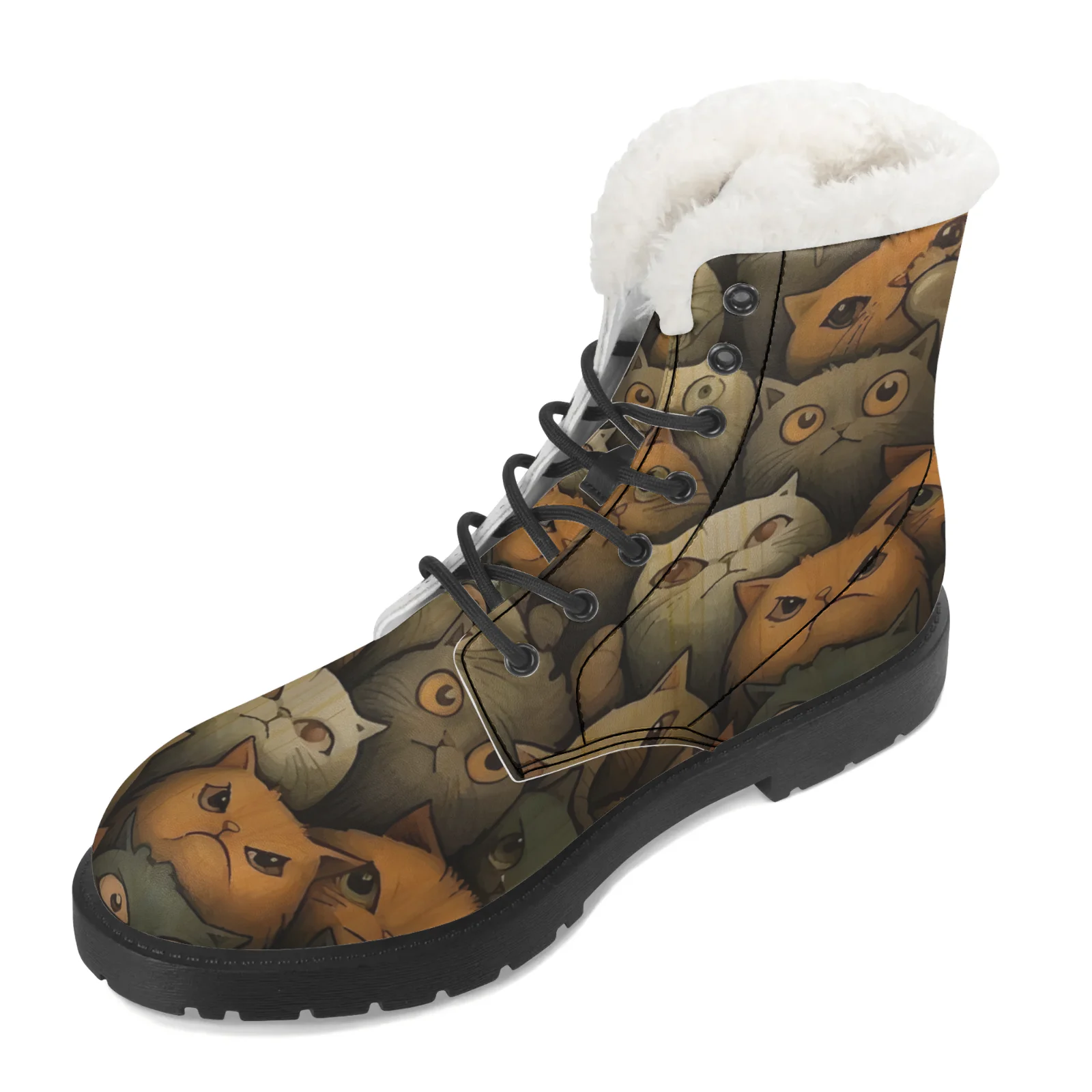 Cute Cats Prints Plush Snow Bo - Men Shoes Eu To Us Size 评论和价格