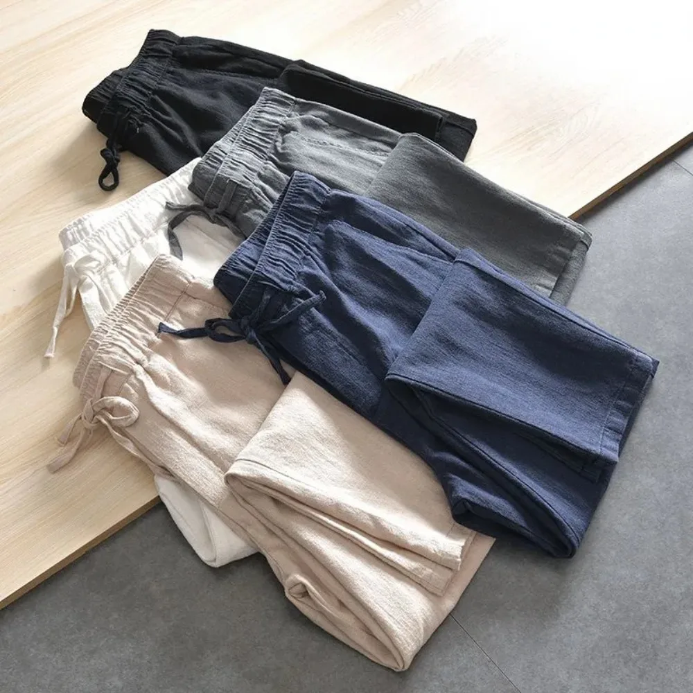 Men's Cotton Linen Casual Pant - Men Shoes Joggers 评论和价格