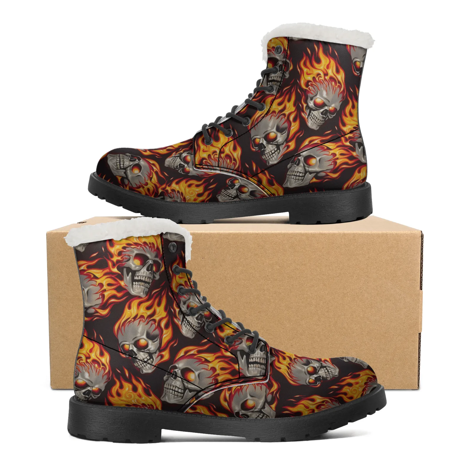 Fire Skull Patterns Snow Boots - Men Shoes Eu To Us Size 评论和价格